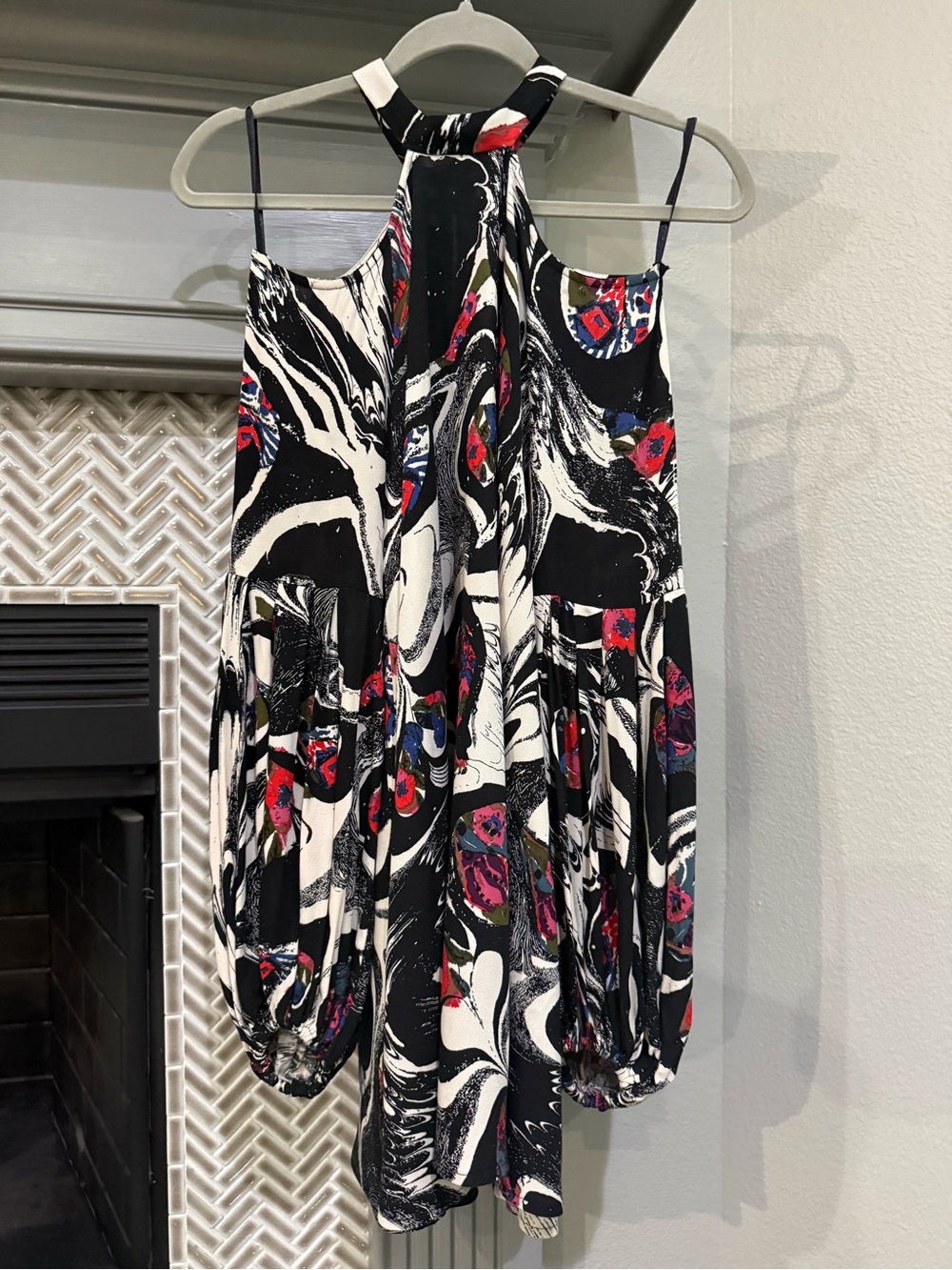 Free People Abstract  Swing Dress - Black/Off-White/Pink/Blue